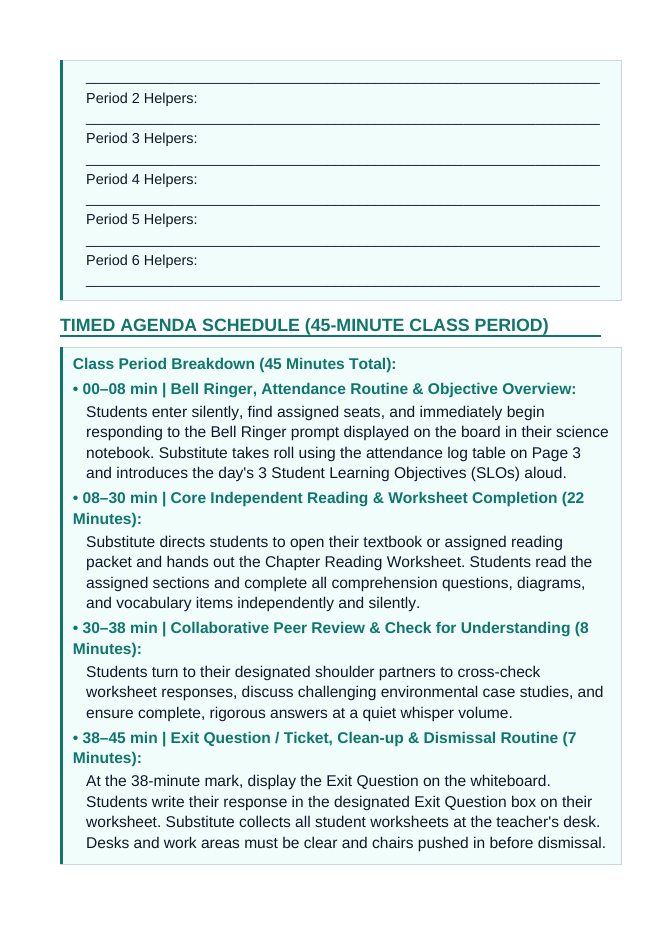 Ecosystem Structures Substitute Lesson Plan sample page