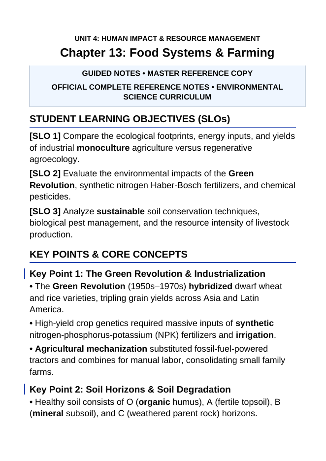 Food Systems and Farming Guided Notes sample page