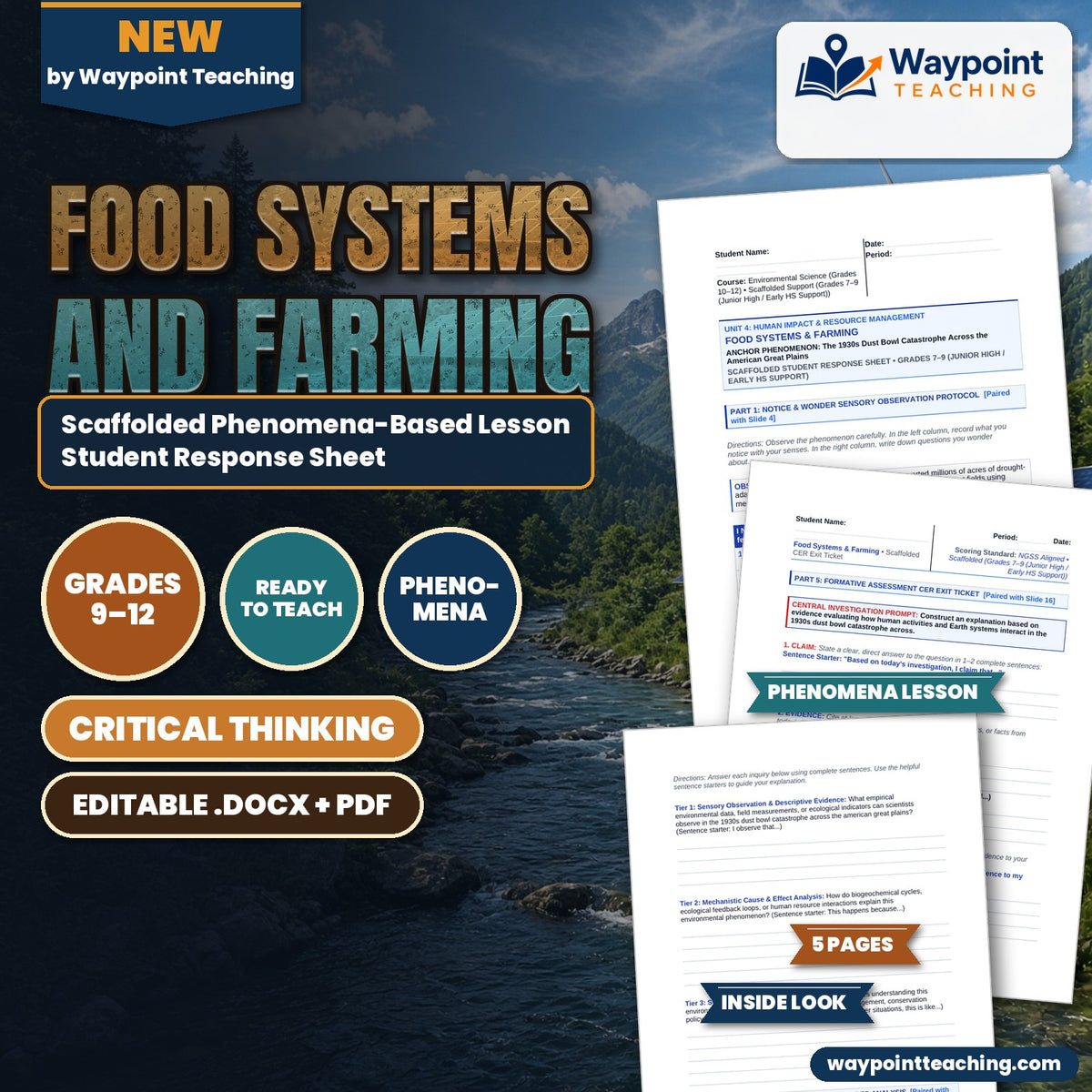 Food Systems and Farming Scaffolded Phenomena-Based Lesson: The 1930s Dust Bowl Catastrophe Across the American Great Plains Student Response Sheet cover