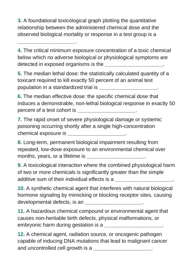 Health and the Environment Fill-in-the-Blank Vocabulary Worksheet sample page