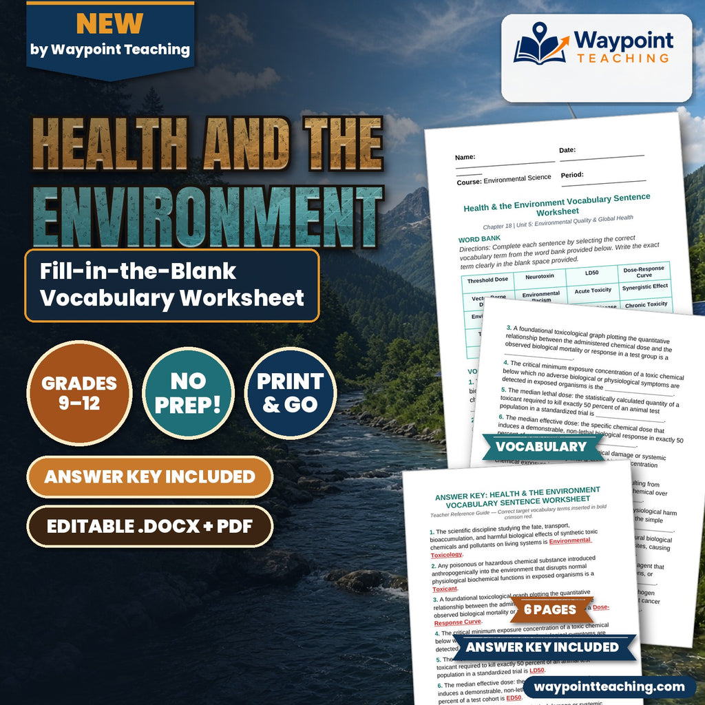 Health and the Environment Fill-in-the-Blank Vocabulary Worksheet cover