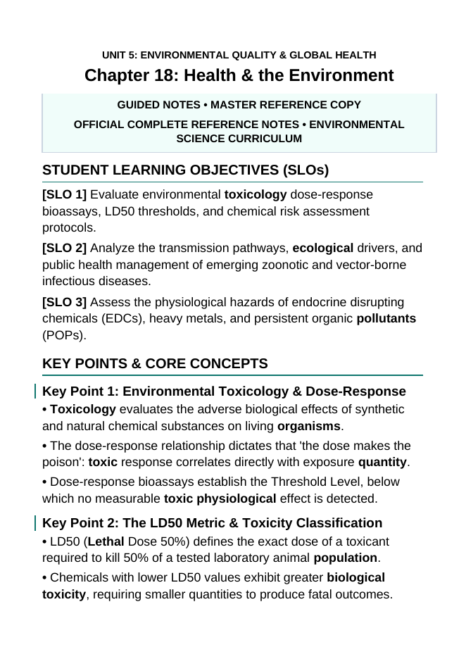 Health and the Environment Guided Notes sample page