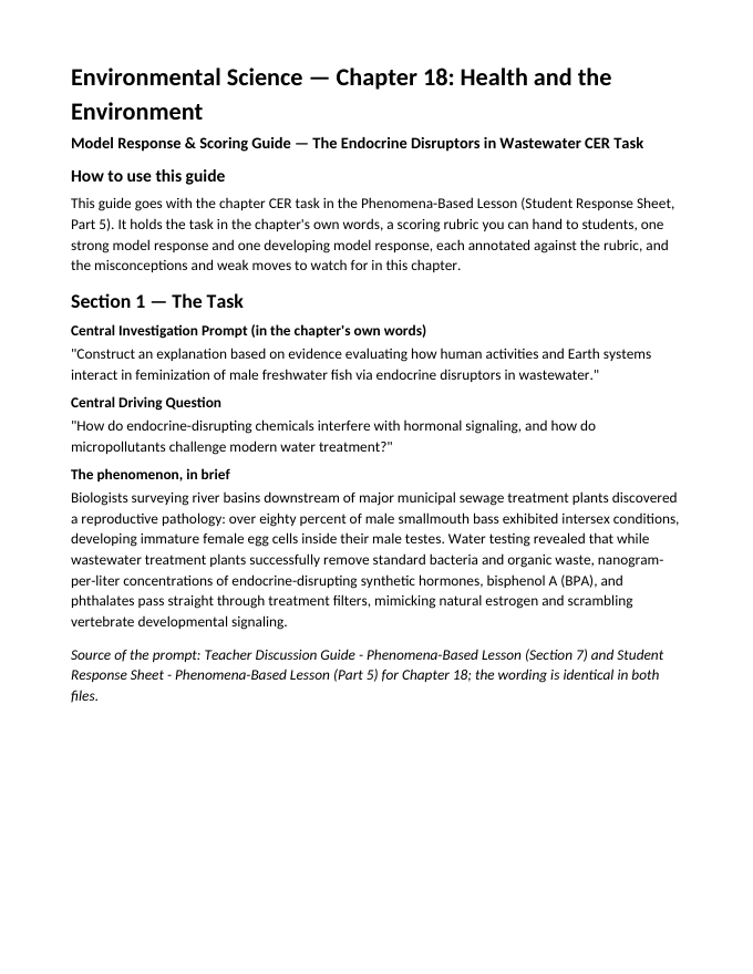 Health and the Environment Model Response & Scoring Guide sample page