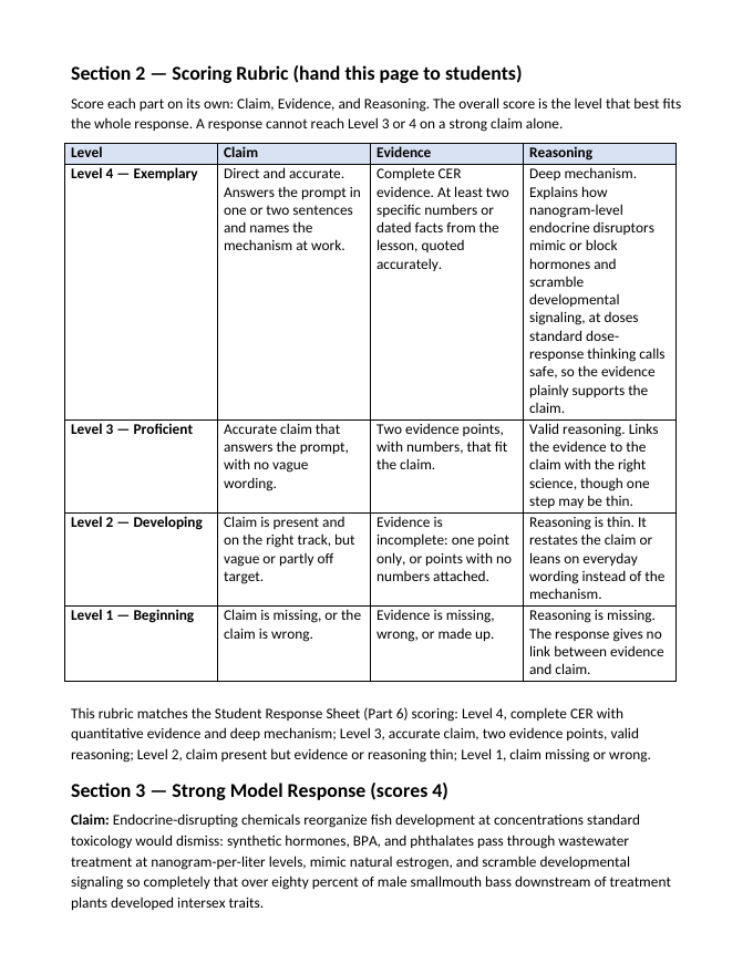 Health and the Environment Model Response & Scoring Guide sample page