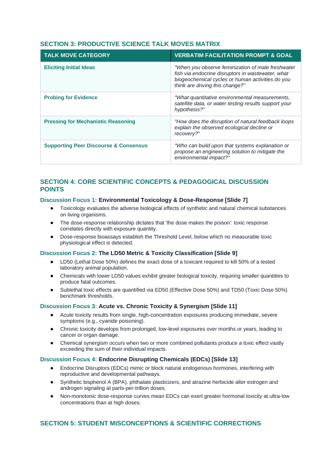 Health and the Environment Phenomena-Based Lesson: Feminization of Male Freshwater Fish via Endocrine Disruptors in Wastewater Teacher Discussion Guide sample page