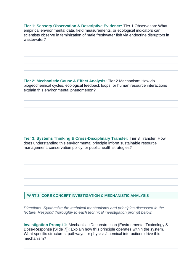Health and the Environment Phenomena-Based Lesson: Feminization of Male Freshwater Fish via Endocrine Disruptors in Wastewater Student Response Sheet sample page
