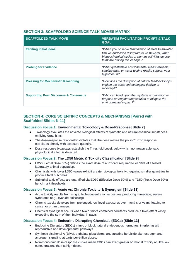 Health and the Environment Scaffolded Phenomena-Based Lesson: Feminization of Male Freshwater Fish via Endocrine Disruptors in Wastewater Teacher Discussion Guide sample page