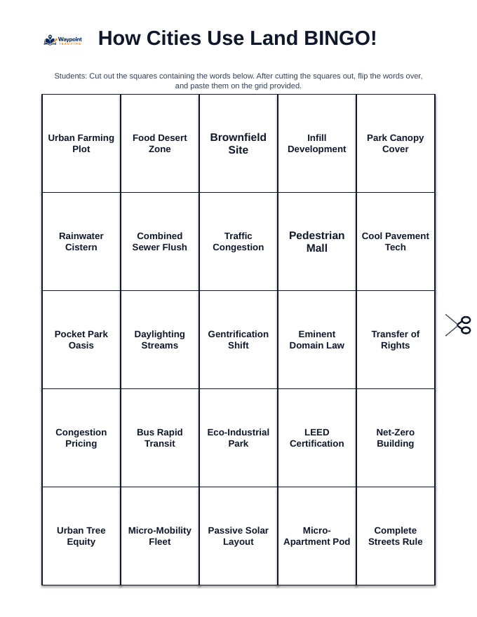 How Cities Use Land BINGO Review Game sample page