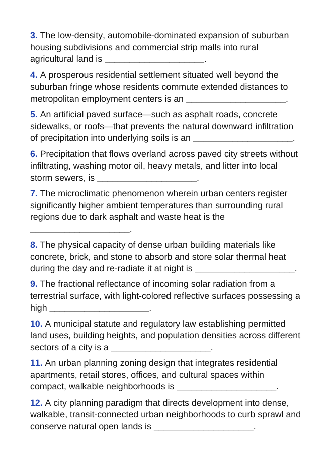 How Cities Use Land Fill-in-the-Blank Vocabulary Worksheet sample page