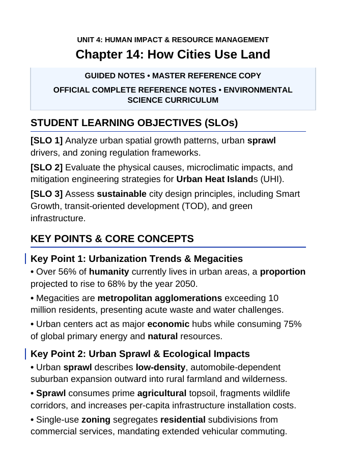 How Cities Use Land Guided Notes sample page