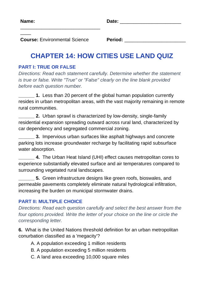 How Cities Use Land Lesson Quiz sample page