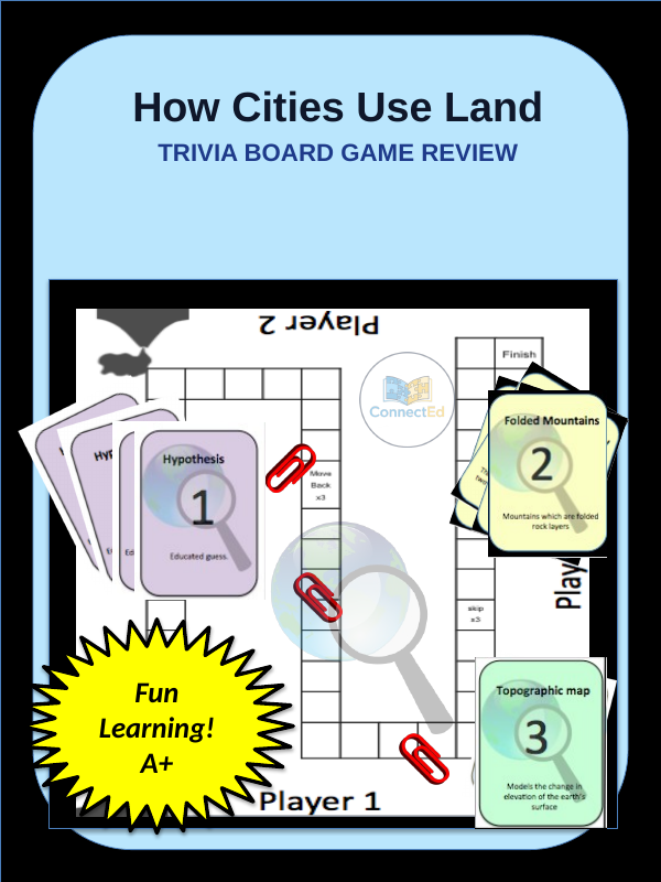 How Cities Use Land Trivia Board Game sample page