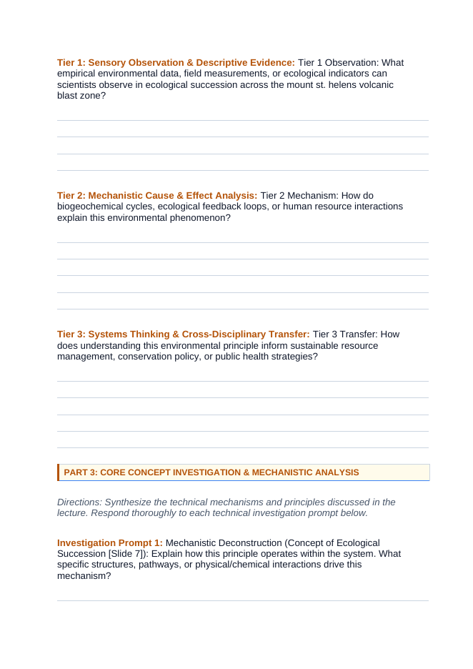 How Ecosystems Change Over Time Phenomena-Based Lesson: Ecological Succession Across the Mount St. Helens Volcanic Blast Zone Student Response Sheet sample page