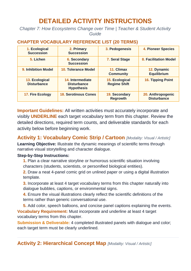 How Ecosystems Change Over Time Vocabulary Choice Board sample page