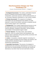 How Ecosystems Change Over Time Vocabulary Words & Definitions sample page