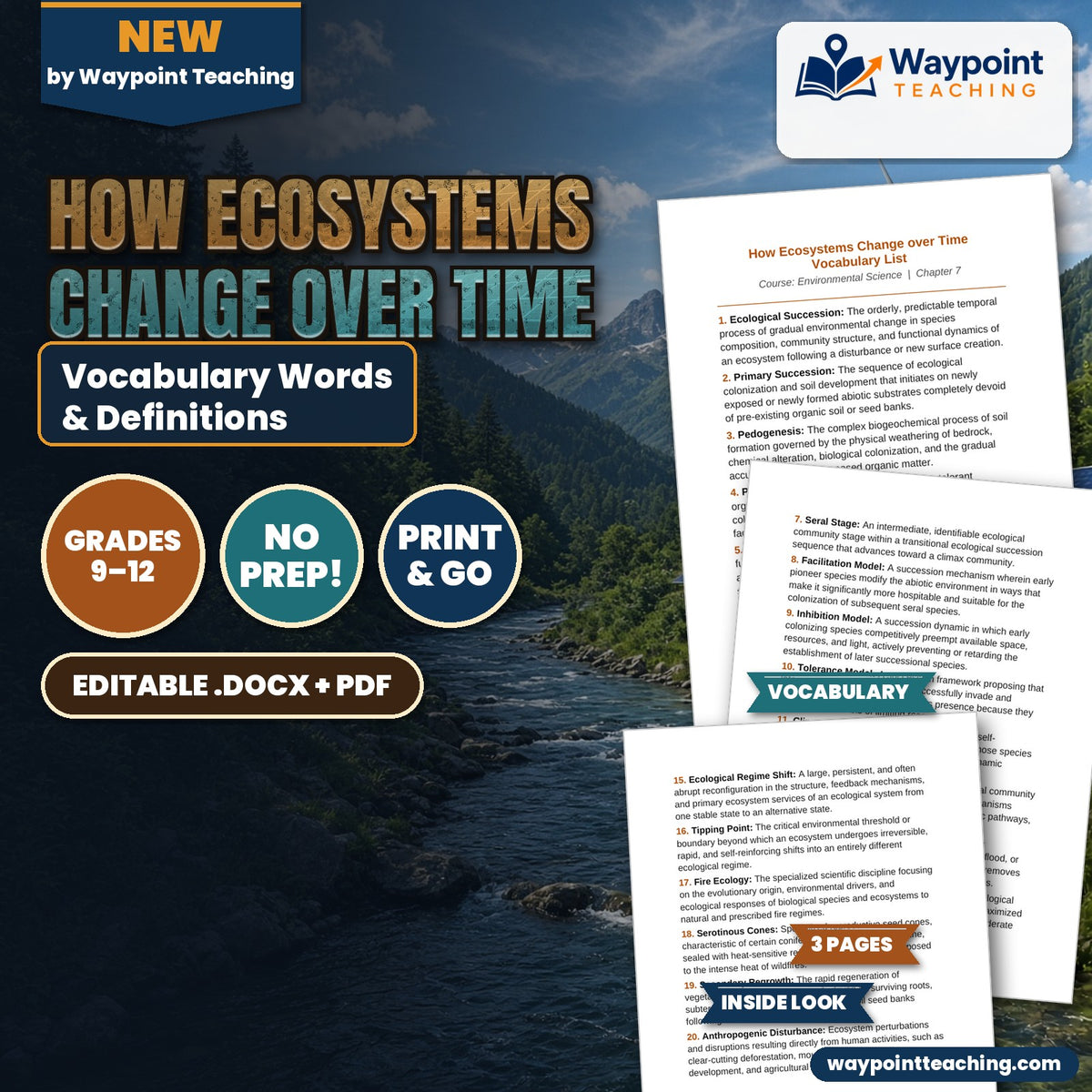 How Ecosystems Change Over Time Vocabulary Words & Definitions cover
