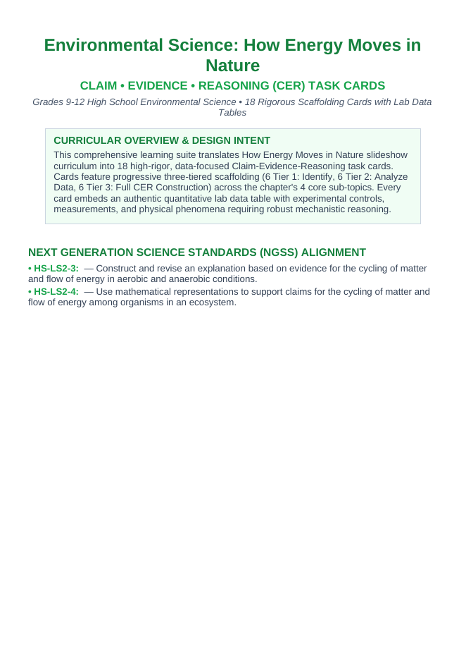 How Energy Moves in Nature CER Task Cards sample page