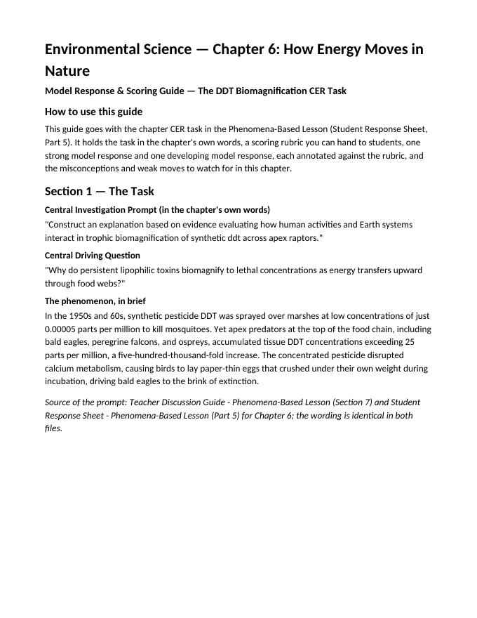 How Energy Moves in Nature Model Response & Scoring Guide sample page