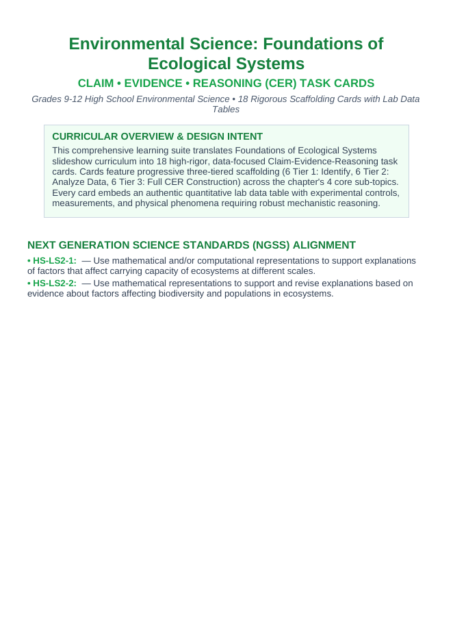 Intro to Ecological Systems CER Task Cards sample page