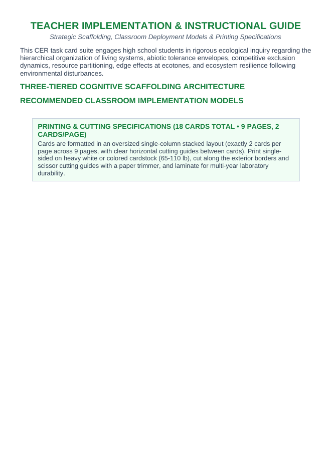 Intro to Ecological Systems CER Task Cards sample page