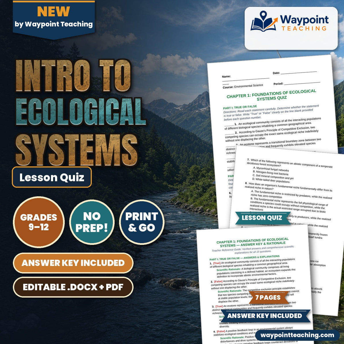 Intro to Ecological Systems Lesson Quiz cover