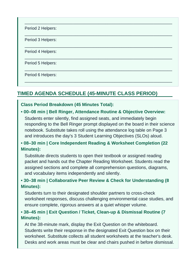 Intro to Ecological Systems Substitute Lesson Plan sample page