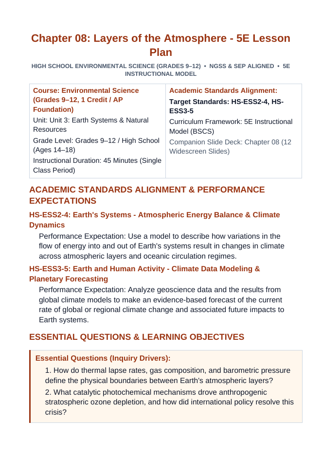 Layers of the Atmosphere 5E Lesson Plan sample page