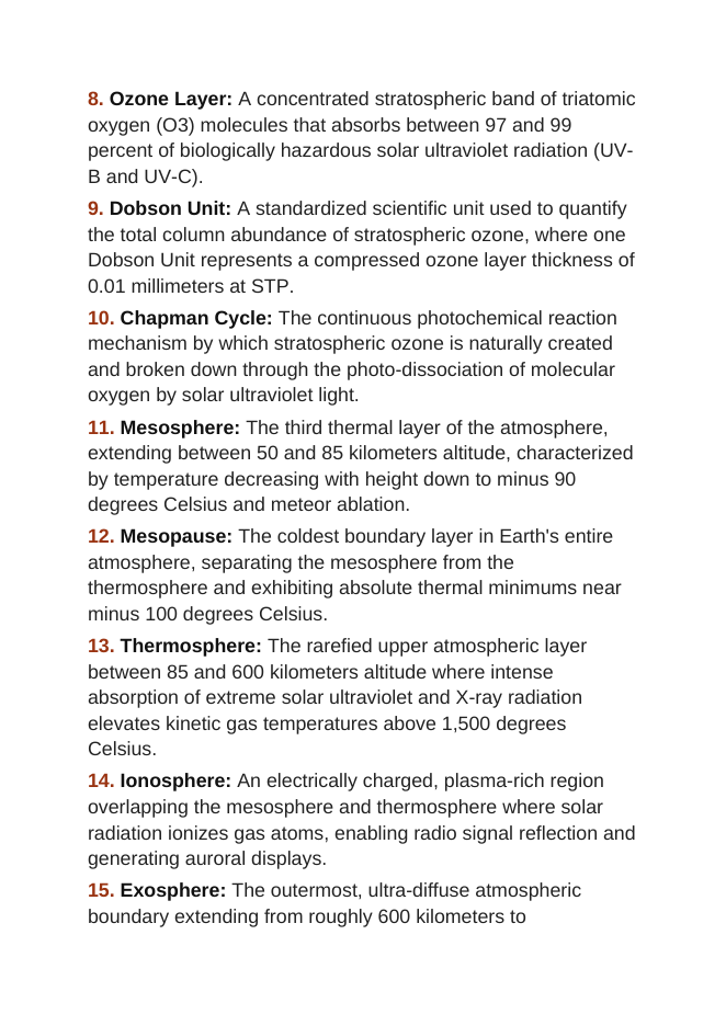 Layers of the Atmosphere Vocabulary Words & Definitions sample page