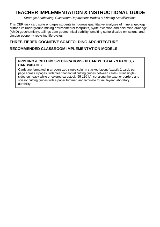 Mining and Natural Resources CER Task Cards sample page
