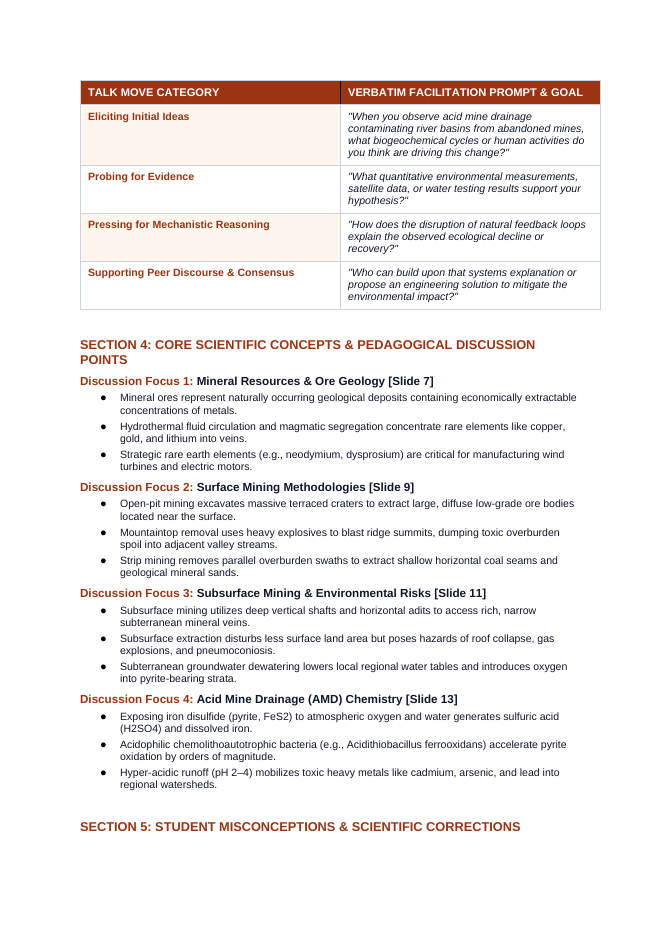 Mining and Natural Resources Phenomena-Based Lesson: Acid Mine Drainage Contaminating River Basins from Abandoned Mines Teacher Discussion Guide sample page