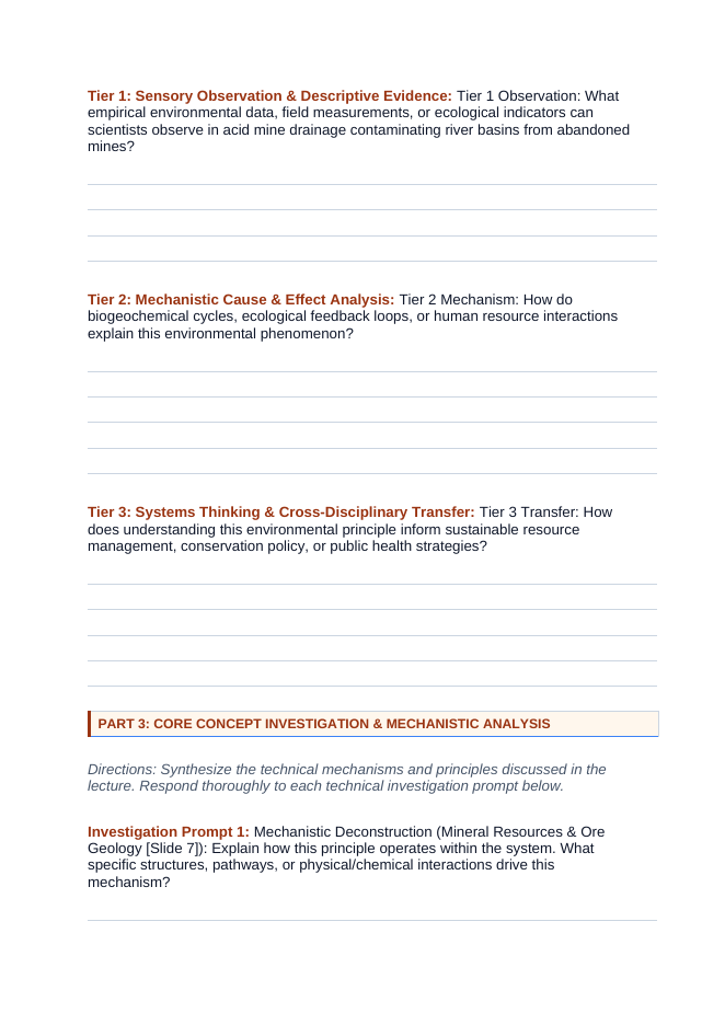 Mining and Natural Resources Phenomena-Based Lesson: Acid Mine Drainage Contaminating River Basins from Abandoned Mines Student Response Sheet sample page