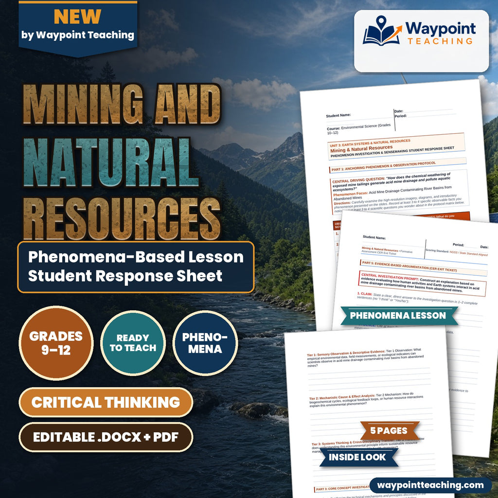 Mining and Natural Resources Phenomena-Based Lesson: Acid Mine Drainage Contaminating River Basins from Abandoned Mines Student Response Sheet cover