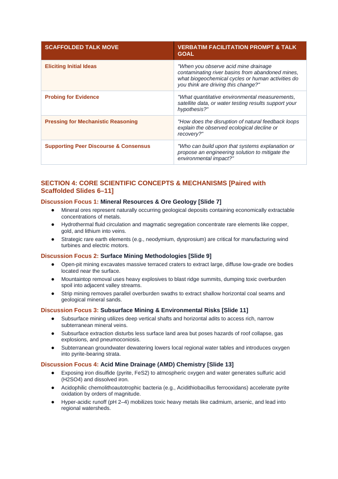 Mining and Natural Resources Scaffolded Phenomena-Based Lesson: Acid Mine Drainage Contaminating River Basins from Abandoned Mines Teacher Discussion Guide sample page