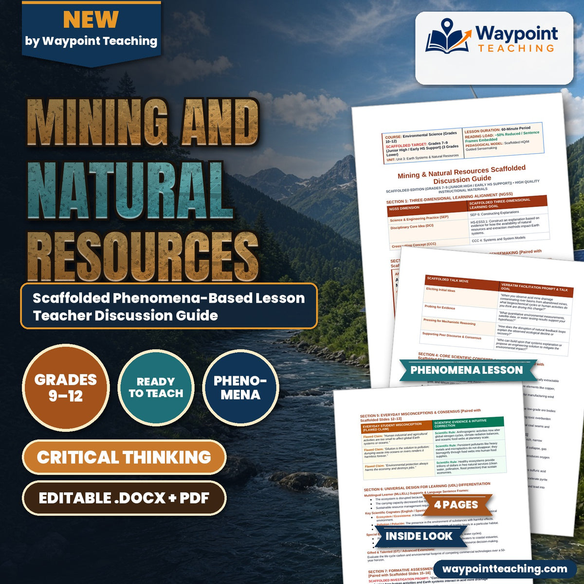 Mining and Natural Resources Scaffolded Phenomena-Based Lesson: Acid Mine Drainage Contaminating River Basins from Abandoned Mines Teacher Discussion Guide cover