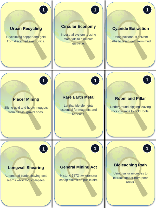 Mining and Natural Resources Trivia Board Game sample page