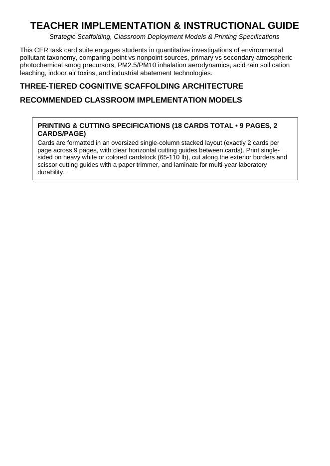 Pollution Types and Causes CER Task Cards sample page