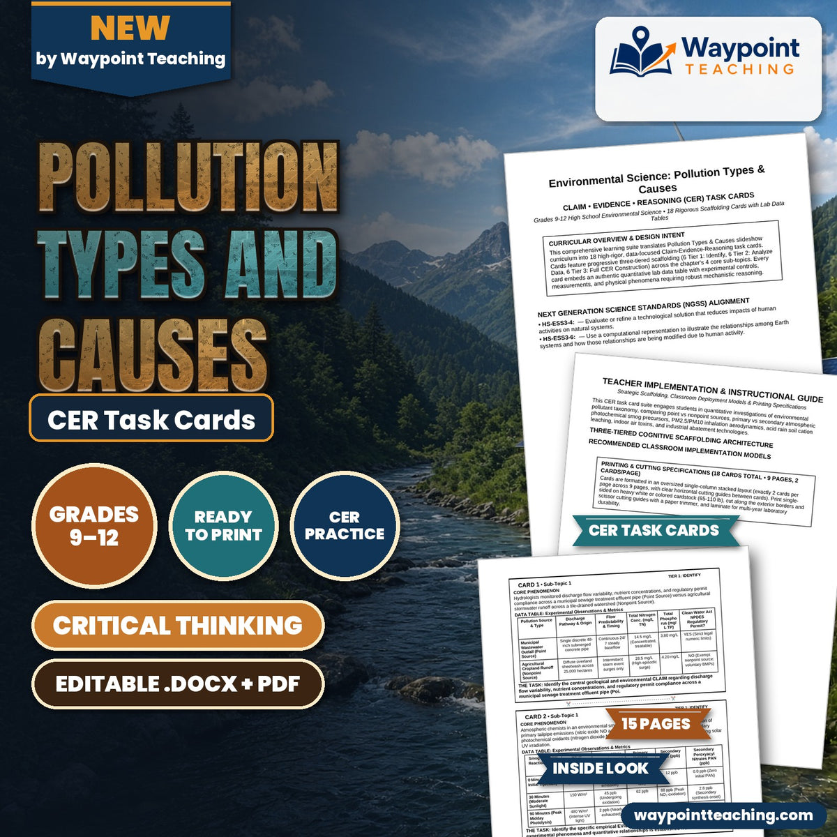 Pollution Types and Causes CER Task Cards cover