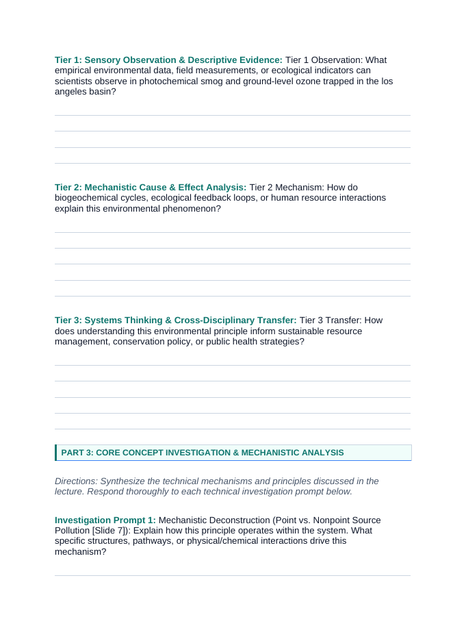 Pollution Types and Causes Phenomena-Based Lesson: Photochemical Smog and Ground-Level Ozone Trapped in the Los Angeles Basin Student Response Sheet sample page