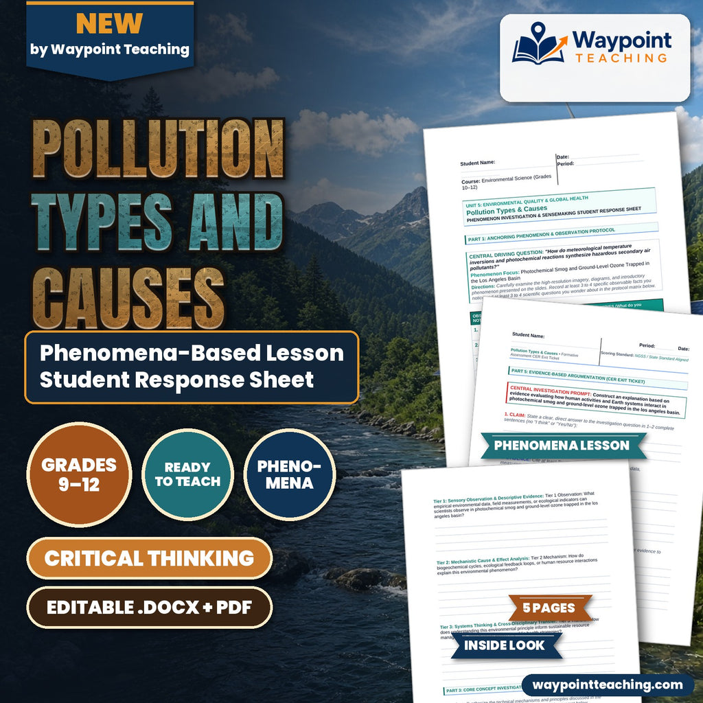 Pollution Types and Causes Phenomena-Based Lesson: Photochemical Smog and Ground-Level Ozone Trapped in the Los Angeles Basin Student Response Sheet cover