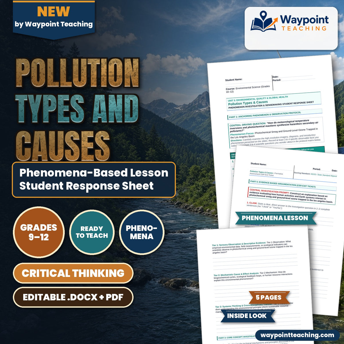 Pollution Types and Causes Phenomena-Based Lesson: Photochemical Smog and Ground-Level Ozone Trapped in the Los Angeles Basin Student Response Sheet cover