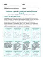 Pollution Types and Causes Vocabulary Choice Board sample page