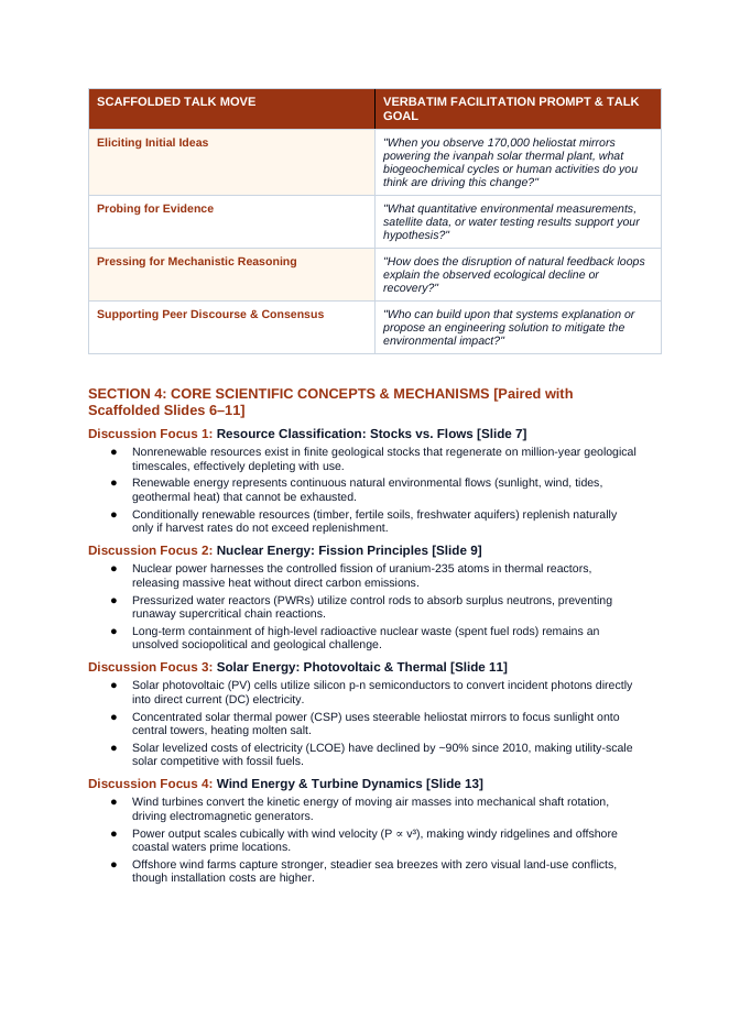 Renewable vs. Nonrenewable Resources Scaffolded Phenomena-Based Lesson: 170,000 Heliostat Mirrors Powering the Ivanpah Solar Thermal Plant Teacher Discussion Guide sample page