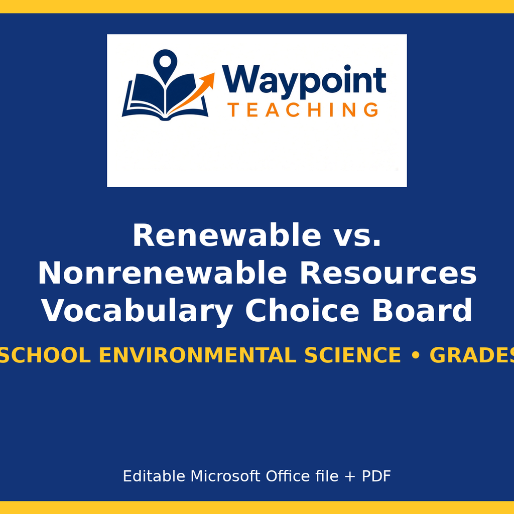 Renewable vs. Nonrenewable Resources Vocabulary Choice Board cover