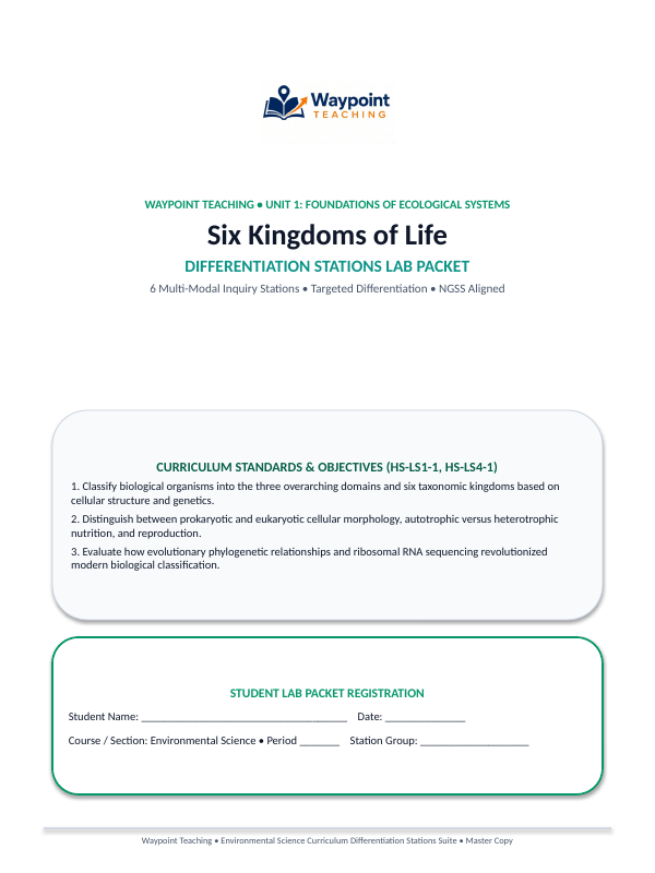 Six Kingdoms of Life Differentiation Stations sample page