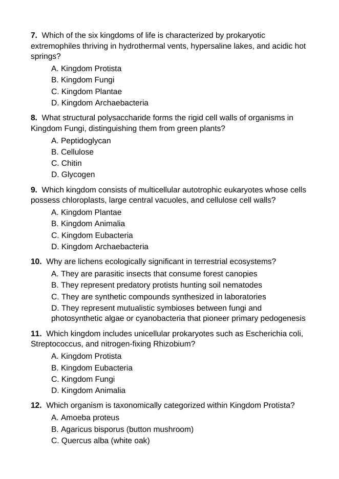 Six Kingdoms of Life Lesson Quiz sample page