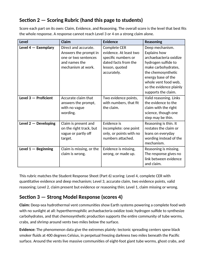 Six Kingdoms of Life Model Response & Scoring Guide sample page