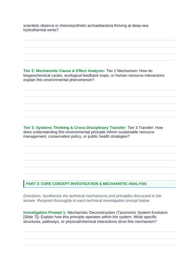 Six Kingdoms of Life Phenomena-Based Lesson: Chemosynthetic Archaebacteria Thriving at Deep-Sea Hydrothermal Vents Student Response Sheet sample page