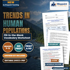 Trends in Human Populations Fill-in-the-Blank Vocabulary Worksheet cover