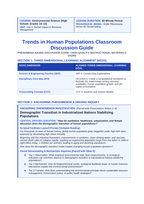 Trends in Human Populations Phenomena-Based Lesson: Demographic Transition in Industrialized Nations Stabilizing Populations Teacher Discussion Guide sample page