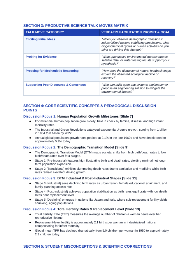Trends in Human Populations Phenomena-Based Lesson: Demographic Transition in Industrialized Nations Stabilizing Populations Teacher Discussion Guide sample page